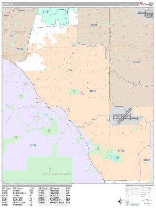 Chino, CA Classic style ZIP Code wall map