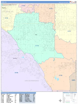 Chino, CA ColorCast style ZIP Code wall map