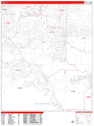 Chino, CA RedLine style ZIP Code wall map
