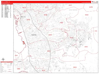 Chula Vista, CA RedLine style ZIP Code wall map