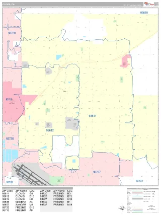 Clovis, CA Classic style ZIP Code wall map
