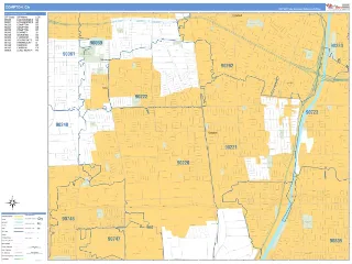 Compton, CA Business Reference style ZIP Code wall map