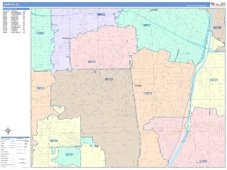Compton, CA ColorCast style ZIP Code wall map
