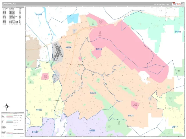 Concord, CA ZIP Code Wall Map, Classic style