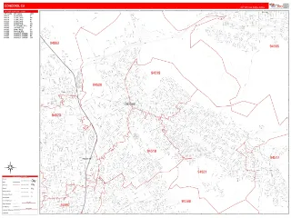 Concord, CA RedLine style ZIP Code wall map