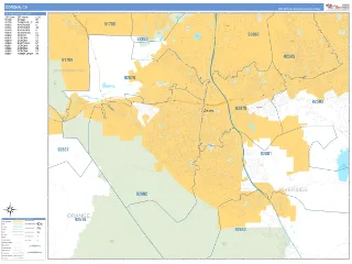 Corona, CA Business Reference style ZIP Code wall map