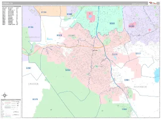 Corona, CA Classic style ZIP Code wall map