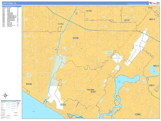Costa Mesa, CA Business Reference style ZIP Code wall map