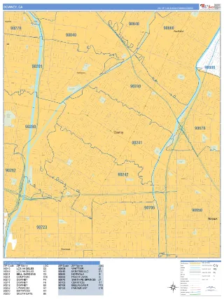Downey, CA Business Reference style ZIP Code wall map