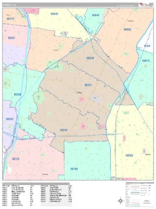 Downey, CA Classic style ZIP Code wall map
