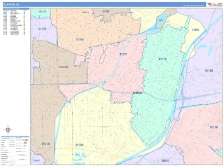 El Monte, CA ColorCast style ZIP Code wall map