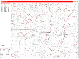 El Monte, CA RedLine style ZIP Code wall map