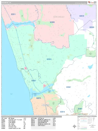 Encinitas, CA Classic style ZIP Code wall map