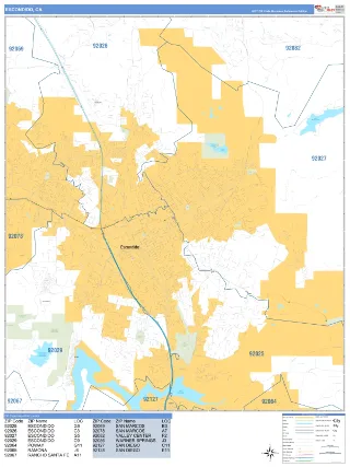 Escondido, CA Business Reference style ZIP Code wall map