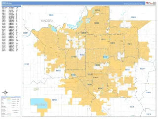 Fresno, CA Business Reference style ZIP Code wall map