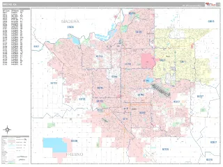 Fresno, CA Classic style ZIP Code wall map