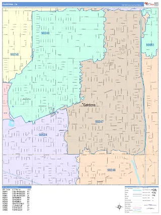 Gardena, CA ColorCast style ZIP Code wall map