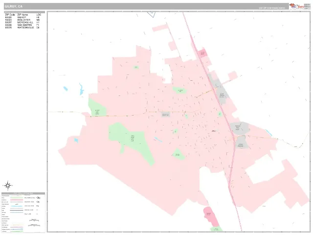 Gilroy, CA ZIP Code Wall Map, Classic style