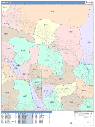 Glendale, CA ColorCast style ZIP Code wall map