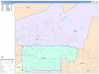 Glendora, CA ColorCast style ZIP Code wall map