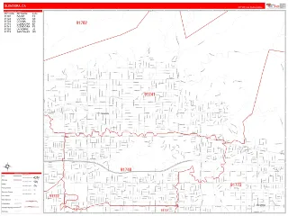 Glendora, CA RedLine style ZIP Code wall map
