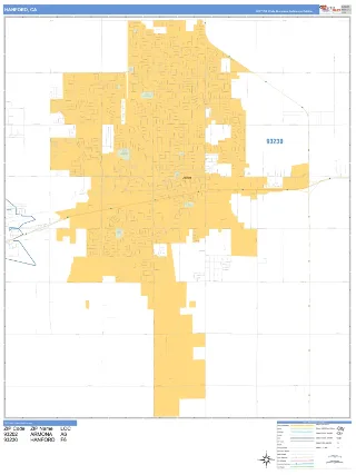 Hanford, CA Business Reference style ZIP Code wall map