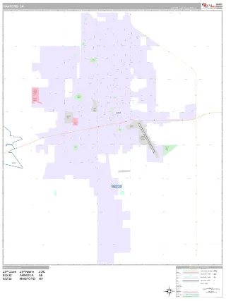 Hanford, CA Classic style ZIP Code wall map