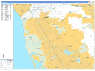 Hayward, CA Business Reference style ZIP Code wall map