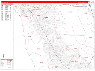 Hayward, CA RedLine style ZIP Code wall map
