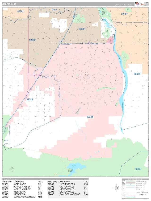 Hesperia, CA ZIP Code Wall Map, Classic style