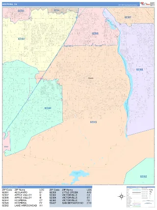 Hesperia, CA ColorCast style ZIP Code wall map