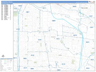 Huntington Park, CA Business Reference style ZIP Code wall map