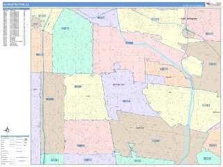 Huntington Park, CA ColorCast style ZIP Code wall map