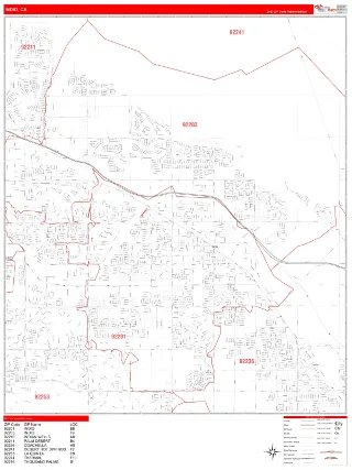 Indio, CA RedLine style ZIP Code wall map