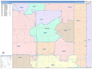 Inglewood, CA ColorCast style ZIP Code wall map
