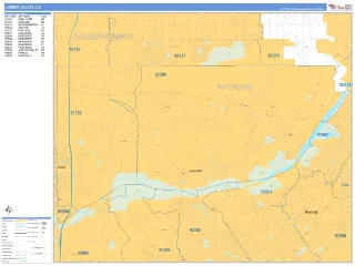 Jurupa Valley, CA Business Reference style ZIP Code wall map