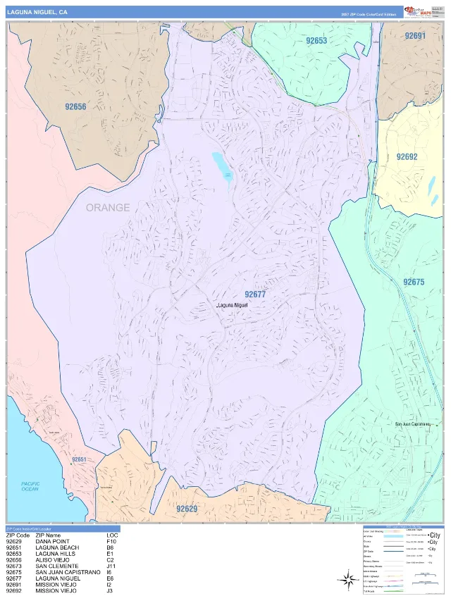 Laguna Niguel, CA ZIP Code Wall Map, ColorCast style