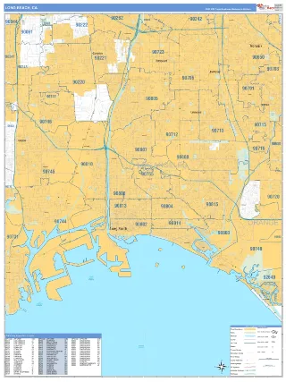 Long Beach, CA Business Reference style ZIP Code wall map