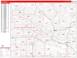 Los Angeles, CA RedLine style ZIP Code wall map