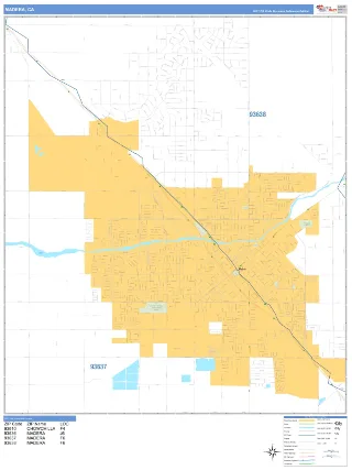 Madera, CA Business Reference style ZIP Code wall map