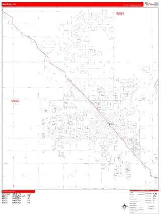 Madera, CA RedLine style ZIP Code wall map