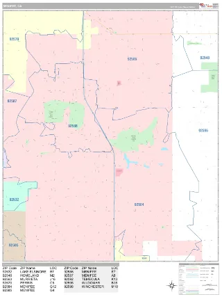 Menifee, CA Classic style ZIP Code wall map