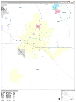 Merced, CA Classic style ZIP Code wall map