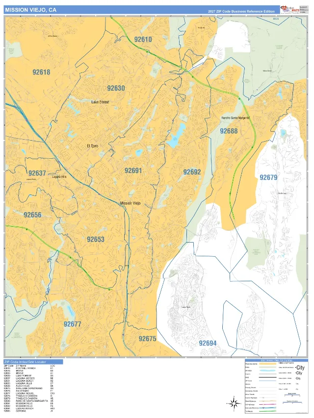 Mission Viejo, CA ZIP Code Wall Map, Business Reference style