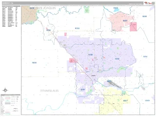Modesto, CA Classic style ZIP Code wall map