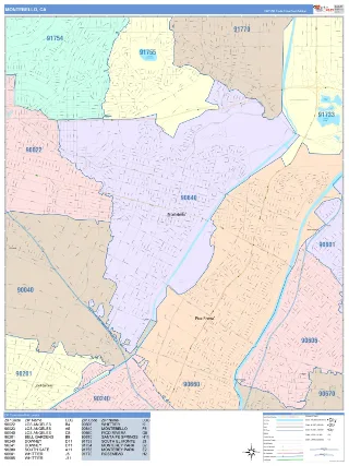 Montebello, CA ColorCast style ZIP Code wall map