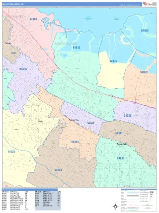 Mountain View, CA ColorCast style ZIP Code wall map