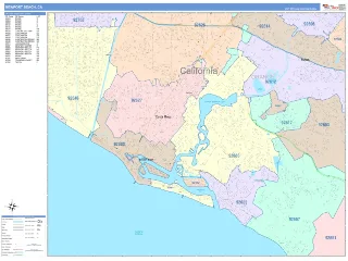 Newport Beach, CA ColorCast style ZIP Code wall map