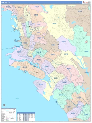 Oakland, CA ColorCast style ZIP Code wall map