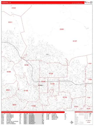 Pasadena, CA RedLine style ZIP Code wall map